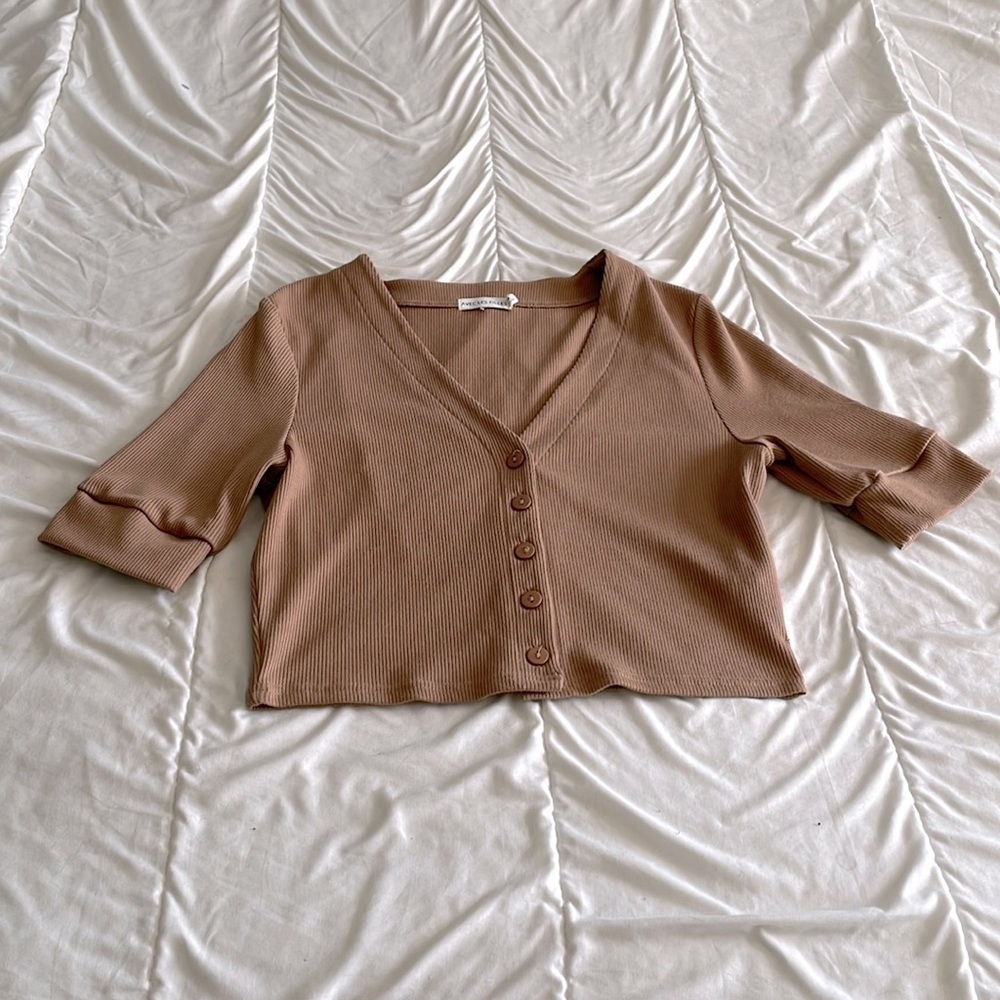 Avec Les Filles Ribbed Cropped Top Size Medium